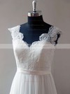 Ivory V-neck Chiffon Lace Open Back Sweep Train Discounted Wedding Dress #PDS00021468
