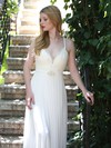 Summer White Chiffon Lace Spaghetti Straps Backless V-neck Wedding Dresses #PDS00021481