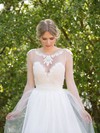 Sweep Train White Tulle Appliques Lace Scoop Neck Long Sleeve Wedding Dresses #PDS00021482