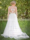 Sweep Train White Tulle Appliques Lace Scoop Neck Long Sleeve Wedding Dresses #PDS00021482