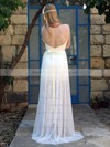 Fashionable Ivory Lace Chiffon Split Front Open Back V-neck Wedding Dress #PDS00021483