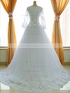 Long Sleeve Chapel Train Tulle Appliques Lace Square Neckline Coolest Wedding Dress #PDS00021485