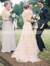 Champagne Tulle with Appliques Lace V-neck Unique Wedding Dresses #PDS00021495