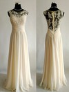 A-line Scoop Neck Appliques Lace Champagne Chiffon Tulle Wedding Dress #PDS00021499