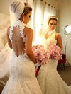 Prettiest Chapel Train Sequins High Neck Ivory Lace Tulle Wedding Dress #PDS00021503