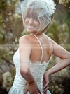 Tea-length White Elastic Woven Satin Appliques Sweetheart Wedding Dress #PDS00021508