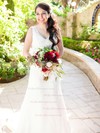 Amazing V-neck Court Train Backless Sashes/Ribbons Ivory Lace Wedding Dress #PDS00021513