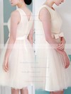 Promotion V-neck Knee-length Bow Champagne Tulle Bridesmaid Dresses #PDS01012105