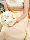 Knee-length Chiffon Sequined Scoop Neck Sashes/Ribbons Champagne Bridesmaid Dress #PDS01012134
