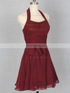 Halter Burgundy Chiffon Sashes/Ribbons Open Back Short/Mini Bridesmaid Dress #PDS01012151