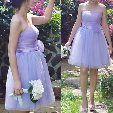 Best Ball Gown Sashes/Ribbons Strapless Lace-up Lilac Tulle Bridesmaid Dresses #PDS01012185
