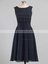 Dark Navy Chiffon Sashes/Ribbons Scoop Neck Tea-length Bridesmaid Dresses #PDS01012604