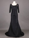 Inexpensive Sweep Train Taffeta Lace 1/2 Sleeve Scoop Neck Black Mother of the Bride Dress #PDS01021315