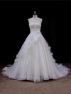 Sweetheart Lace-up Tulle Appliques Lace Chapel Train Ivory Wedding Dresses #PDS00021633