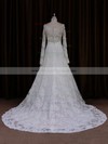 Unique Long Sleeve Ivory Lace Beading Scoop Neck Wedding Dresses #PDS00021634