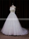 Ivory Court Train Tulle Appliques Lace Sweetheart Lace-up Wedding Dresses #PDS00021639