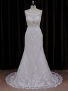 Simple Scoop Neck Ivory Tulle Appliques Lace Trumpet/Mermaid Wedding Dresses #PDS00021647