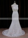 Simple Scoop Neck Ivory Tulle Appliques Lace Trumpet/Mermaid Wedding Dresses #PDS00021647
