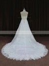 A-line Ivory Tulle Appliques Lace Court Train Lace-up Wedding Dress #PDS00021652