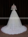 Short Sleeve Off-the-shoulder Ivory Tulle Beading Court Train Wedding Dress #PDS00021654