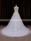 Fashion Strapless Ivory Tulle Appliques Lace Court Train Wedding Dress #PDS00021660