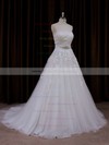 Fashion Strapless Ivory Tulle Appliques Lace Court Train Wedding Dress #PDS00021660