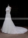 Strapless Ivory Lace-up Tulle Appliques Lace Chapel Train Wedding Dress #PDS00021667
