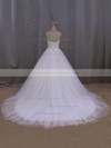 White Sweetheart Lace-up Tulle Beading Court Train Wedding Dress #PDS00021679