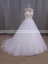 White Sweetheart Lace-up Tulle Beading Court Train Wedding Dress #PDS00021679