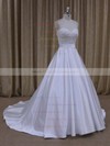 Ivory Sweetheart Satin with Beading Unique Court Train Wedding Dresses #PDS00021686