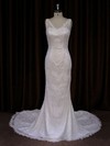 Ivory V-neck Lace Buttons Trumpet/Mermaid Online Wedding Dresses #PDS00021688