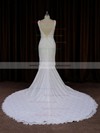Ivory V-neck Lace Buttons Trumpet/Mermaid Online Wedding Dresses #PDS00021688