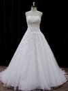 Court Train Ivory Tulle Appliques Lace Beautiful Strapless Wedding Dresses #PDS00021694