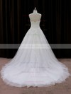 Court Train Ivory Tulle Appliques Lace Beautiful Strapless Wedding Dresses #PDS00021694