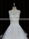 Ball Gown Ivory Lace-up Tulle Appliques Lace V-neck Wedding Dresses #PDS00021695