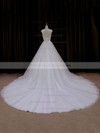 Ball Gown Ivory Tulle Appliques Lace Open Back Cathedral Train Wedding Dresses #PDS00021704