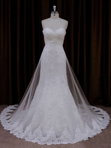 Ivory Lace Tulle Sweetheart Ruffle Trumpet/Mermaid Beautiful Wedding Dresses #PDS00021717