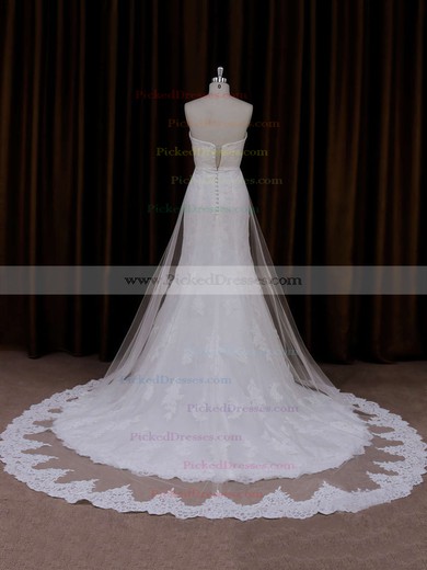 Ivory Lace Tulle Sweetheart Ruffle Trumpet/Mermaid Beautiful Wedding Dresses #PDS00021717