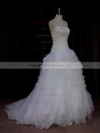 Strapless Ivory Tulle Beading Fashion Sweep Train Wedding Dress #PDS00021766