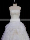 Strapless Ivory Tulle Beading Fashion Sweep Train Wedding Dress #PDS00021766