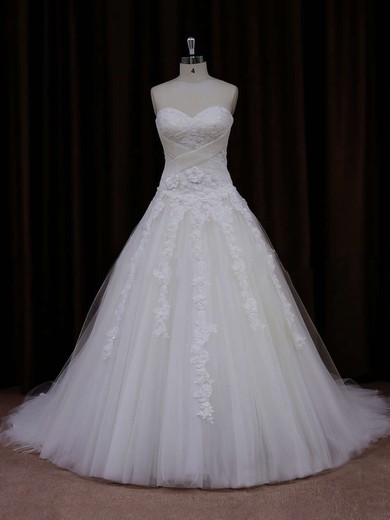 Princess Popular Tulle with Appliques Lace Sweetheart White Wedding Dress #PDS00021772