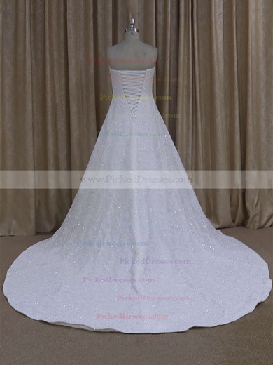 Gorgeous Sweetheart Ivory Tulle Appliques Lace Court Train Wedding Dress #PDS00021773