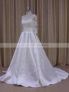 Princess Ivory Long Sleeve Tulle Taffeta with Appliques Lace Scoop Neck Prom Dress #PDS00021781