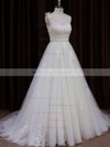 Modern A-line One Shoulder Tulle Appliques Lace Ivory Wedding Dress #PDS00021784