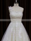 Modern A-line One Shoulder Tulle Appliques Lace Ivory Wedding Dress #PDS00021784