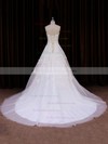 Ivory Tulle Ball Gown Lace-up Appliques Lace Chapel Train Wedding Dress #PDS00021785
