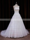 Ivory Tulle Ball Gown Lace-up Appliques Lace Chapel Train Wedding Dress #PDS00021785