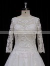 Chapel Train Ivory Tulle Appliques Lace 3/4 Sleeve Scoop Neck Wedding Dress #PDS00021788