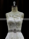 Pretty Scoop Neck Lace Beading Chapel Train Ivory Wedding Dress #PDS00021791