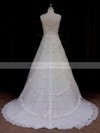 Sweetheart Ivory Tulle Appliques Lace Court Train Unique Wedding Dress #PDS00021796